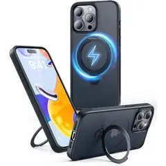 GENERICO - Case iPhone 16 Pro Max con soporte giratorio de 360°MagSafe- Negro