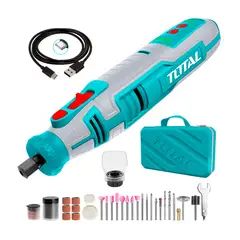TOTAL TOOLS - MINITORNO GRINDER 8V TOTAL INALÁMBRICO 67 PZS USB TIPO C - COMBO
