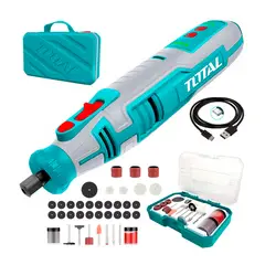 TOTAL TOOLS - MINITORNO GRINDER 8V TOTAL INALÁMBRICO 67PZS USB + SET 73ACS