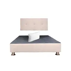 MUEBLES MACRUMO - Cama tapizada Brisa - 1.5 Plz - Tela Antifluido Beige + Almohada