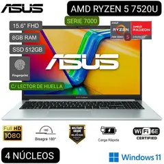 ASUS - LAPTOP VIVOBOOK GO 15 E1504FA-NJ404W AMD RYZEN 5 7520U 15.6" FHD 8GB 512GB SSD LECTOR HUELLA W11
