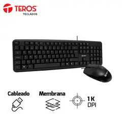 TEROS - Kit Teclado y Mouse TE-4062N USB Negro Español Óptico