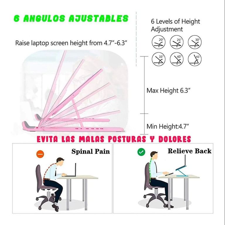Soporte base para laptop o tablet graduable Rosado