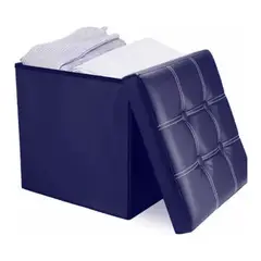 INSPIRA MARKET - Taburete Baul reposapiés asiento acolchado azul