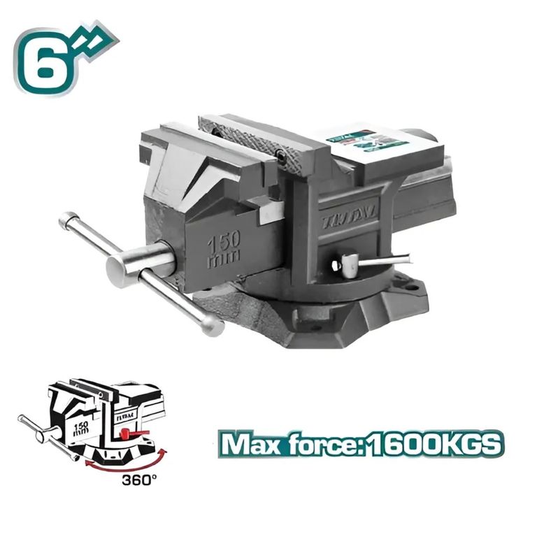 PRENSA TORNILLO DE BANCO 6″ GIRATORIO CON YUNQUE 1600KG - THT6166