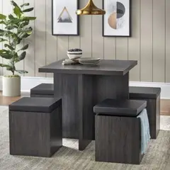 GENERICO - Juego de Comedor con 4 Bancos Moderno Kamille Gris Oscuro R&R MUEBLES