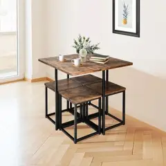 GENERICO - Juego de Comedor con 4 Bancos Moderno Ohio Negro/Marrón R&R MUEBLES