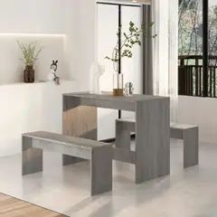 GENERICO - Juego de Comedor con 2 Bancos Moderno Tati Gris Roble R&R MUEBLES