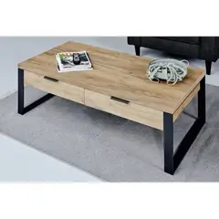 GENERICO - Mesa de Centro Moderna Samie Marrón Claro 2 Cajones R&R MUEBLES