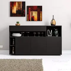 R&R MUEBLES - Aparador Vajillero Moderno Lucila Negro 1 cajón 3 puertas