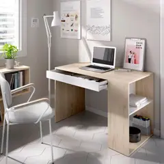 R&R MUEBLES - Escritorio Minimalista Karen 1 cajón y Repisas Laterales