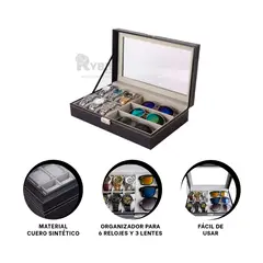 RYBIU IMPORT - Caja Exhibidora de Relojes Tono Negro Y+Banderitas Adhesivas
