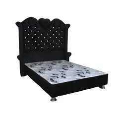 MUEBLES MACRUMO - Cama tapizada Versalles - Queen - color negro