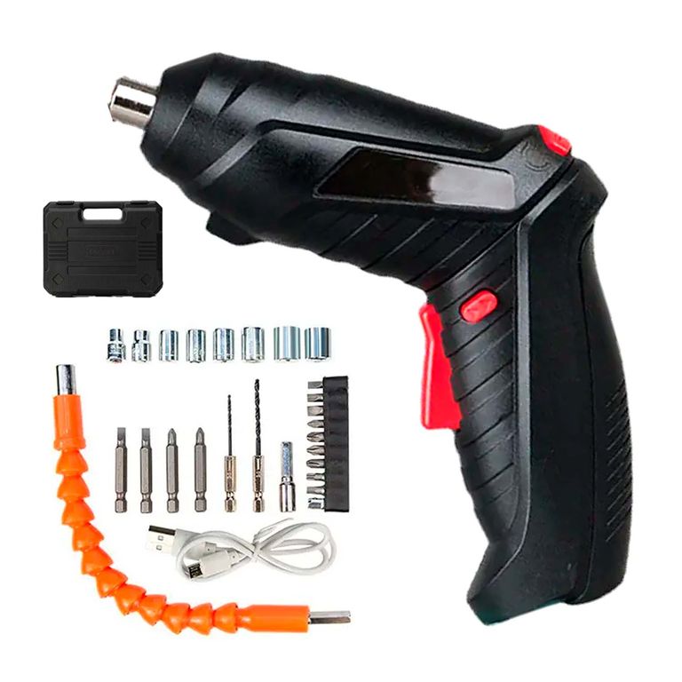 MINI DESTORNILLADOR PORTÁTIL INALÁMBRICO NEGRO CABLE MALETA
