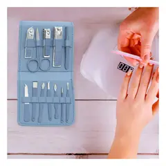 RYBIU IMPORT - Set 12 piezas de Manicure con Cortauñas y Pinzas Celeste