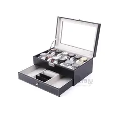 RYBIU IMPORT - Caja Exhibidora de Relojes Tono Negro Y+Banderitas Adhesivas