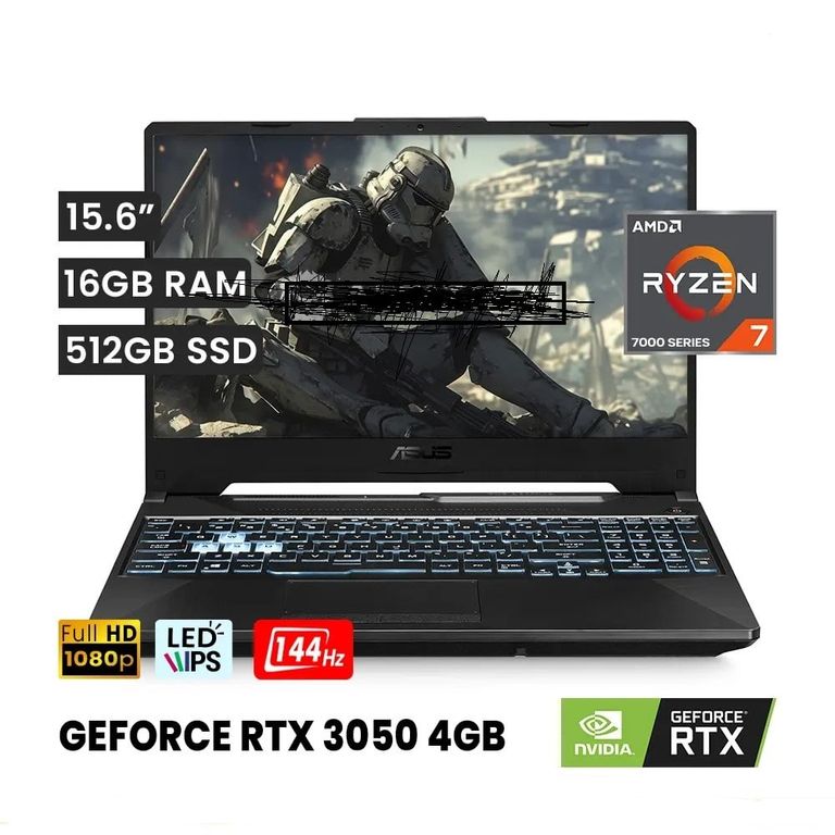 Laptop TUF FA506NCR-HN005W R7 7435HS 16gb 512gb ssd 4G Video RTX3050 15.6 FHD 144HZ Window 11