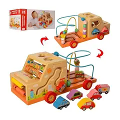 GENERICO - Juguete Montessori Camión de Madera con Actividades y Circuito