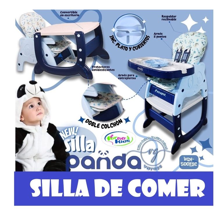 Silla Carpeta Pande 3 en 1 con Plato y Cubiertos Azul