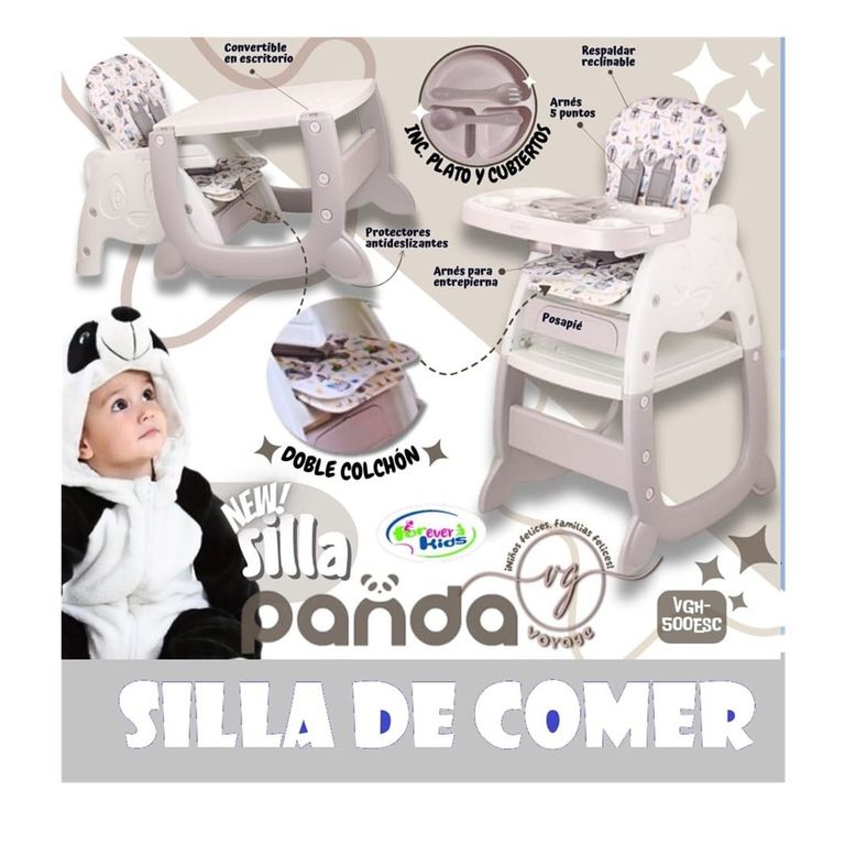 Silla Carpeta Pande 3 en 1 con Plato y Cubiertos Plomo