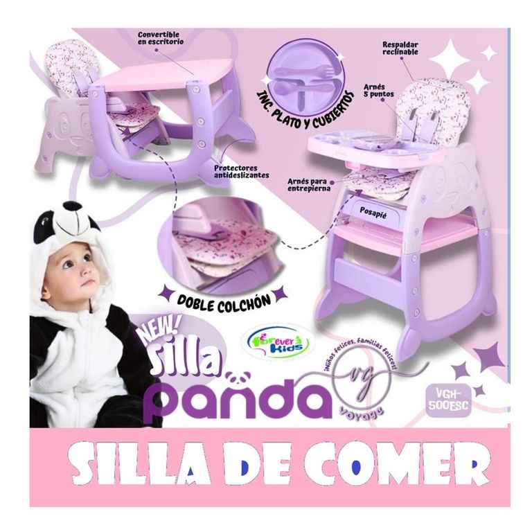 Silla Carpeta Pande 3 en 1 con Plato y Cubiertos Morado