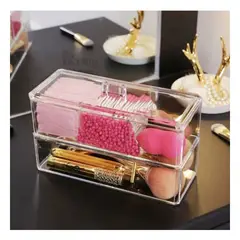 RYBIU IMPORT - Caja Organizadora de Maquillaje de 2 Divisiones Transparente