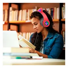 RYBIU IMPORT - Audifonos con Luces Forma de Gato en Rojo Y+Papel de Regalo