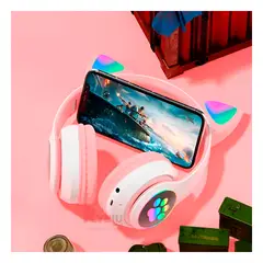 RYBIU IMPORT - Audifonos con Tematica de Gato y con Luces en Tono Rosado