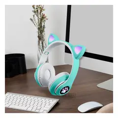 RYBIU IMPORT - Audifonos Forma de Gato en Color Verde Y+Regalo Stickers