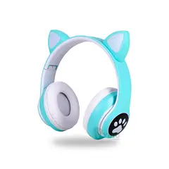 RYBIU IMPORT - Auriculares Felino y con Luces Color Verde Y+Regalo Stickers