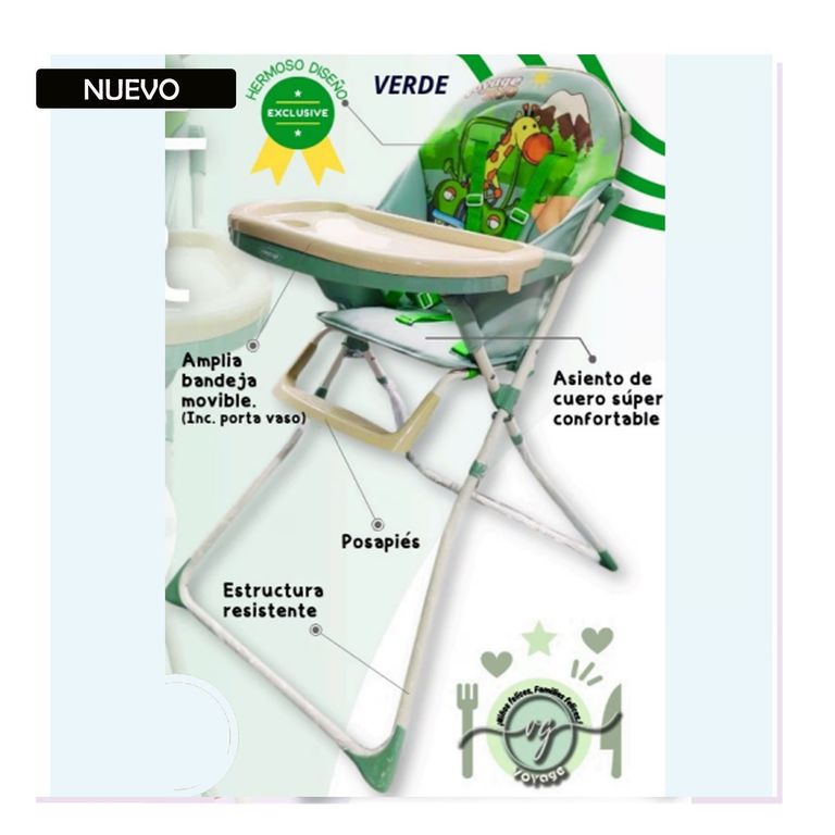 Silla de Comer con 5 Puntos de Arnés Verde