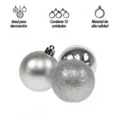 GENERICO - Bolas Navideñas Decorativas Plateadas Box x 12 Und