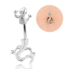 GENERICO - Piercing para ombligo lagartija plateada