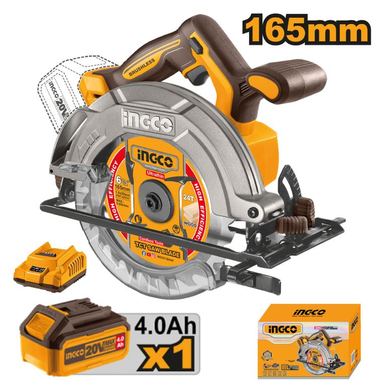 Sierra Circular Brushless Ingco 20V + Batería + Cargador CSLI16521