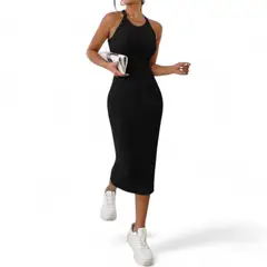 GENERICO - Vestido Casual Hilo Manga Cero Gui359-23 Color Negro