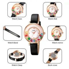 SKMEI - RELOJ 2041 NEGRO BORDES ORO ROSA CORREA CUERO