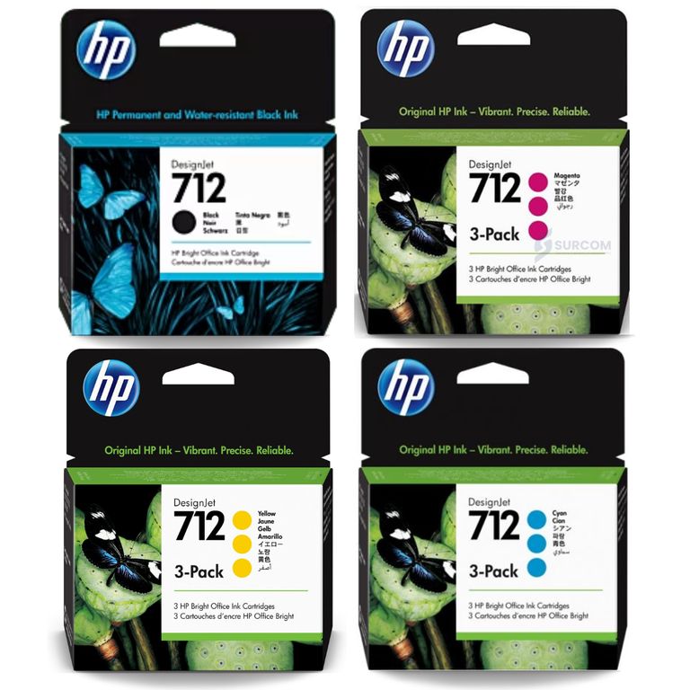 Kit Tinta 712 Tripack Cyan Magenta Amarillo Negro