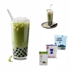 GENERICO - Pack Bubble Tea 3u Matcha y Perlas de Tapioca Negro y Blanco