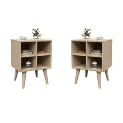 MUEBLES MACRUMO - Veladores Vintage 4 divisiones - color Arena (Set 2Unid)