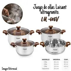 LUISSANT - Juego de Ollas Acero Inoxidable 7 piezas