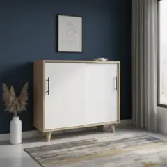 MUEBLES MACRUMO - Zapatera estilo Vintage con puertas corredizas 105cm- color Vienés