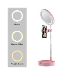 SEISA - Espejo Con Aro Luz Led Selfie Soporte Celular Streamers Maquillaje