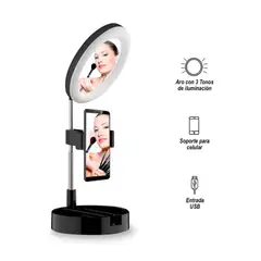 SEISA - Espejo Con Aro Luz Led Selfie Soporte Celular Streamers Maquillaje