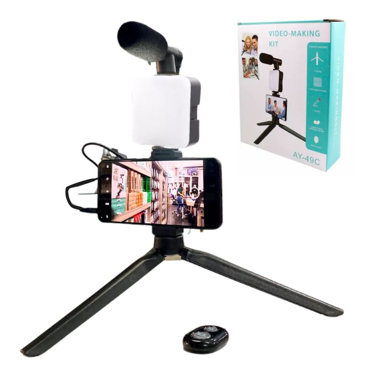 Kit de Fotografia grabación con micrófono LED Mini trípode Smartphone