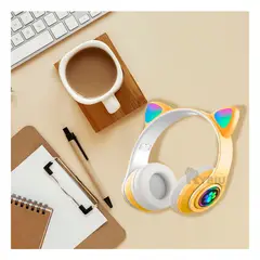 RYBIU IMPORT - Audifonos con Diseño de Gato Tono Amarillo Y+Papel de Regalo