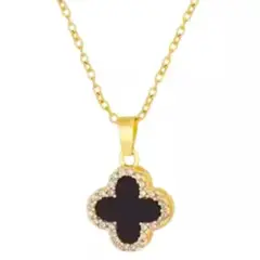 GENERICO - Collar Trébol negro cuatro hojas moda mujer chuncky Regalo giratorio