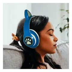 RYBIU IMPORT - Auriculares Felino y con Luces en Azul Y+Regalo Stickers