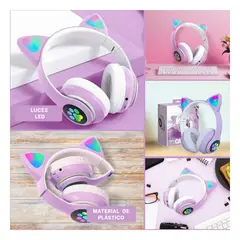 RYBIU IMPORT - Audifonos con Luces Forma de Gato Morado Y+Papel de Regalo