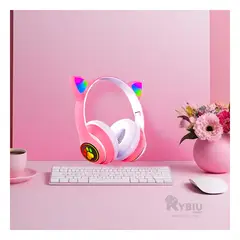 RYBIU IMPORT - Audifonos con Diseño de Gato Tono Fucsia Y+Papel de Regalo