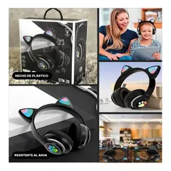 RYBIU IMPORT - Audifonos Forma de Gato en Color Negro Y+Regalo Stickers